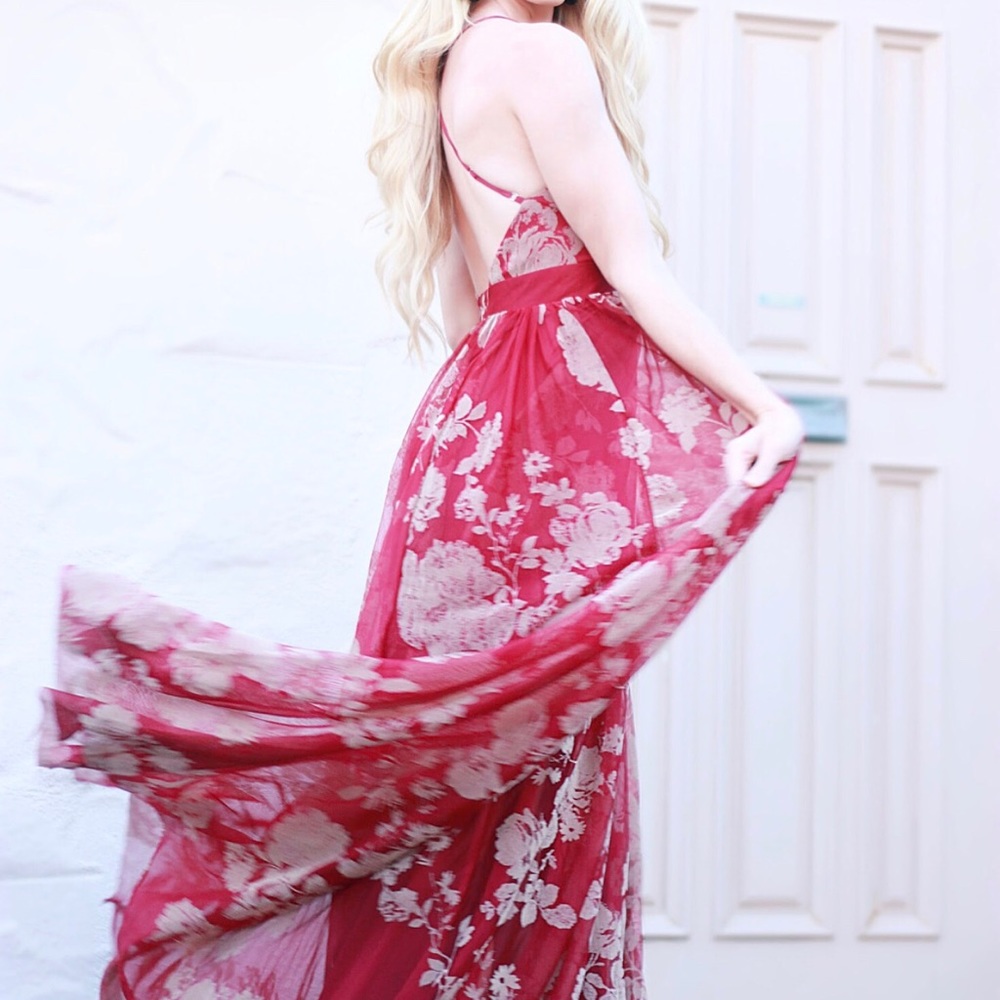 Maroon floral maxi dress